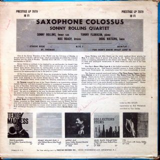 Sonny Rollins Saxophone Colossus LP Prestige PRLP 7079 US 1958 Jazz NJ 