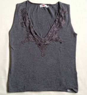 Womens Bellissima Sweater Vest Gray with Lace Pattern Size Medium 