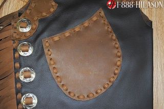 Handmade Leather Texas Bell Ranch Cowboy Chaps Loaded with Conchos 