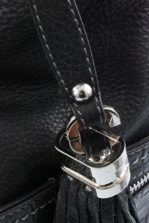 Giani Bernini Black Leather Textured Tassel Embellished Shoulder 