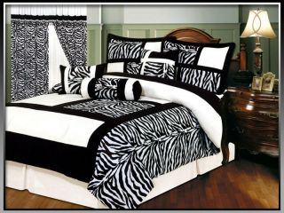   White Zebra Skin Micro Fur Comforter Set Bed in A Bag King Size