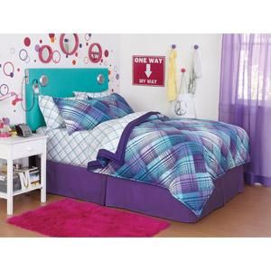   Purple Aqua Blue Reversible Plaid Comforter Sheets Bedding Set