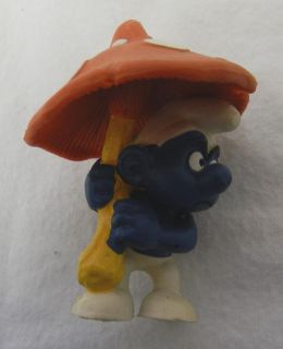 Vintage Schleich Peyo Grouchy Smurf Mushroom Umbrella Hong Kong 1979 