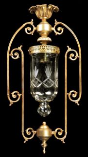 Antique Lantern Chandelier Hanging Light Bell Jar Brass Bronze Glass 