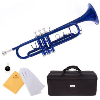Mendini Blue Lacquer Bb Trumpet Student Band +Case+Care Kit