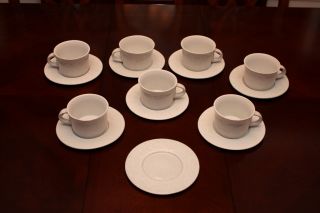 Bennington Potters Agate White On White Sponged Cup & Saucer 7 Sets 
