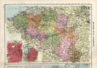 Large 1940 Philips Map of Belgium Luxemburg France