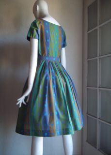 Vintage 50s Betty Barclay Stripe Cotton Full Skirt Shirtwaist Day 