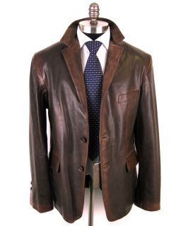 New DI BELLO Italy Brown Lambskin Leather 2Btn Sport Coat Jacket 52 L 