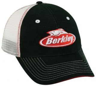 Berkley Fishing Line Lures Rods Reels Tackle Black White Mesh Back Hat 