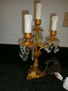 Lovely Shabby Chic Cast Base Gilt Finish Candelabra Table Lamp with 