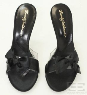 Beverly Feldman Black Satin Lucite Slide Heels Size 8 New