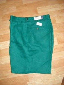 berle green linen pleated front casual shorts 34 nwt