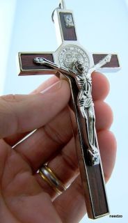 Silver Plate Saint Benedict Cross Wall Crucifix Medal