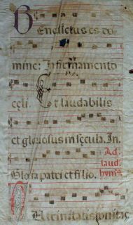 Antiphon 1550 Antique Vellum Music Sheet Benedictus