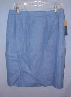 Harve Benard Blue Linen Straight Skirt Sz 14P NWTG $54