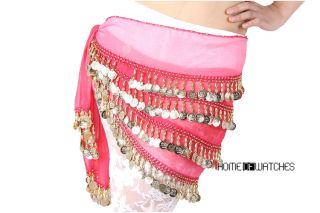 Hip Scarf Belly Dance Outfit Belt Wrap Costume Rose Red Coins