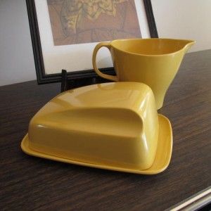 Vintage Retro Bessemer Butter Cheese Dish Milk Jug Set Yellow Melamine 
