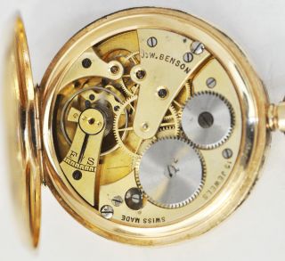 Benson 9K Solid Gold Demi Hunters Case Pocket Watch 15 Jewel Swiss 