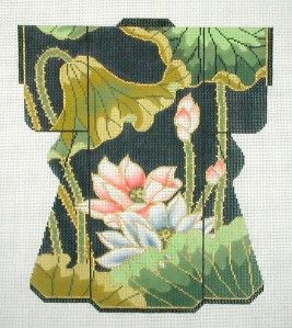 Lee Elegant Oriental Lotus Flowers Kimono Handpainted HP Needlepoint 