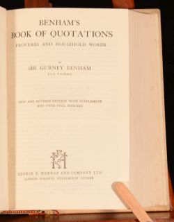  Benhams Book of Quotations Proverbs Household Words Gurney Benham 