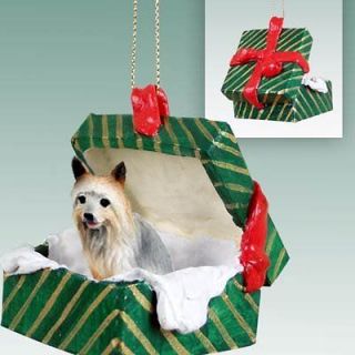 SILKY TERRIER Dog Green Gift Box Christmas Holiday ORNAMENT