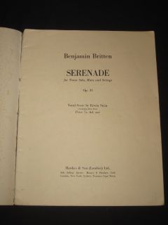   Tenor Solo Horn Strings Vocal Score Op 31 Benjamin Britten 1944