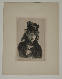 Portrait of Berthe Morisot etching by Manet, 1872, 2nd state
