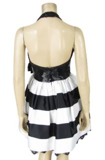 NWT Bill Blass Silk Sequin Party Dress 6 Full Skirt Striped Black 