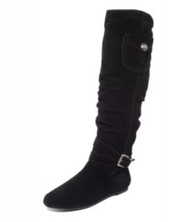 BCBG New Bianco Black Leather Buckle Pocket Knee High Boots Shoes 7 5 