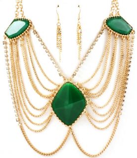 Green Collar Choker Ladies Womans Necklace Gold Plated