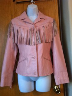 Cute Nicola Berti Pink Leather Fringe Western Rodeo Jacket Coat 