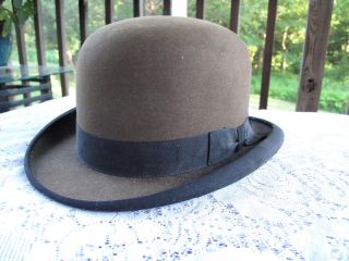 Antique Felt Derby Bowler Hat 7 1 8 Gray Brown Knox