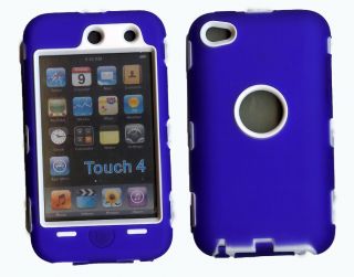 Best Protection Case / Cover for iPOD TOUCH 4 DEEP BLUE / WHITE Free 