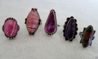 Signed Navajo sterling ring lot purple spiney oyster amethyst pink 