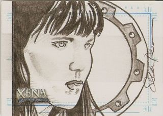 Xena Art & Images Sean Pence Sketch Card   Xena & Chakram hand drawn 