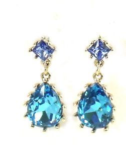 Betsey Johnson Iconic Blue Lagoon Crystal Drop Earrings New 2013 