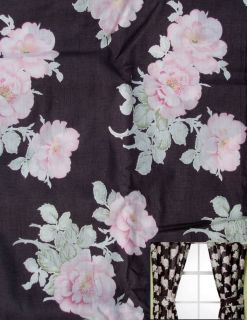   ISABELLE GRAY PINK ROSES FLORAL CURTAIN DRAPES WINDOW TREATMENT NEW