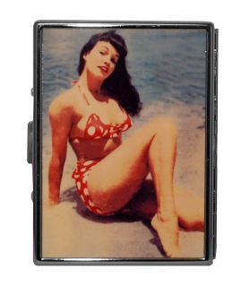 Bettie Page Model Beach Blue Bikini Reflective Metal ID Stash 
