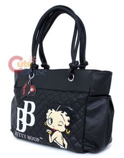 Betty Boop Quilted Hand Bag Black Leather Shoulder Bag