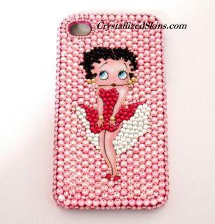 IPHONE 4 4S PINK BETTY BOOP CASE COVER W SWAROVSKI CRYSTAL XMAS GIFT