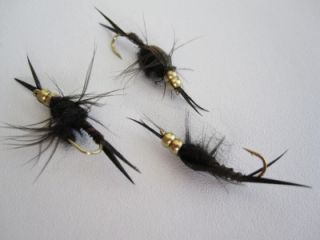 DZ Double Bead Head Biot Black Stonefly 14 Nymphs Trout Dry Flies 