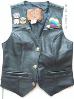 Kerr Leathers Black Leather Biker Vest Pins 8 WOW