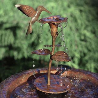 Copper Hummingbird Birdbath Dripper Fountain w Pump