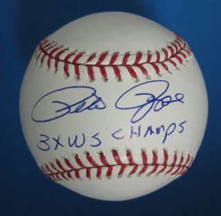 Pete Rose Phillies Inscribed 3X WS Champs Autographed Signed Baseball 