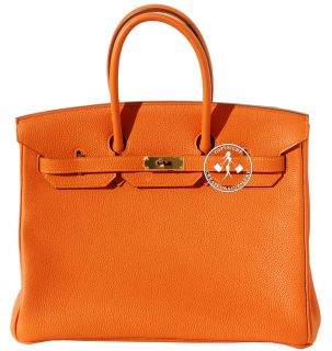 35 Hermes Birkin Handbag Orange Togo Leather Gold 9747