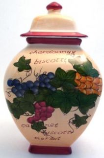 Ceramic Biscotti Cookie Jar Hand Painted Grapes Wine Names NonniS 