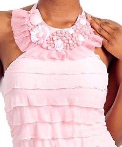 Romantic Pink Halter Ruffle Layer Bibb Necklace Dress