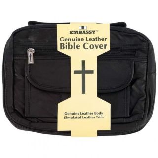 Black Solid Leather Holy Bible Cover Protective Book Case Tote Cross 