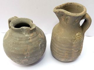 Set of 2 Biblical Ancient Jug Terracotta Roman Wine Jar Clay Holy Land 